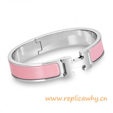 Original H Narrow Bracelet Sterling Silver with Pink Enamel