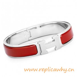 Original H Narrow Bracelet Sterling Silver with Sao Red Enamel