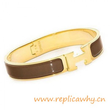 Original H Narrow Bracelet Gold Plated with Coffee Enamel