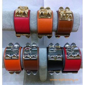 Original Design Collier De Chien Cuff Calfskin Leather Bracelet with H Box