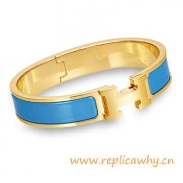 Original H Narrow Bracelet Gold Plated with Sky Blue Enamel