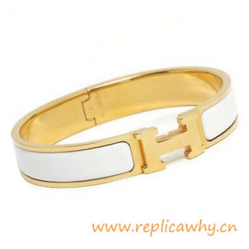 Original H Narrow Bracelet Gold Plated with Snow White Enamel