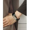 Original Quality Pyramid Rivale Leather Narrow Bracelet Black