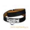 Original Quality Pyramid Rivale Leather Narrow Bracelet Black