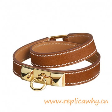 Original Quality Pyramid Rivale Leather Narrow Bracelet Brown