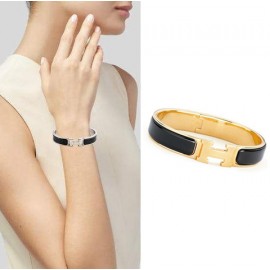 Original H Narrow Bracelet Gold Plated with Black Enamel