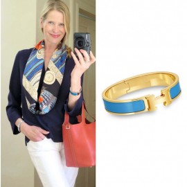 Original H Narrow Bracelet Gold Plated with Sky Blue Enamel