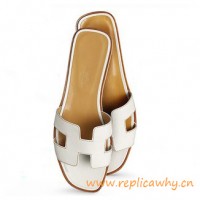 Original Oran H Sandals Calfskin Leather Snow White Slippers