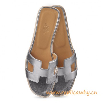 Original Oran H Sandals Calfskin Leather Silver or Gold Color Slippers