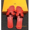 Original Oran H Sandals Epsom Leather Slippers Sao Red with Leather Sole