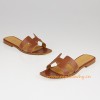 Original Oran H Sandals Calfskin Leather Coffee Slippers