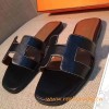 Original Oran H Sandals Calfskin Leather Black Slippers