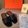 Original Oran H Sandals Calfskin Leather Black Slippers