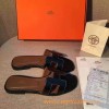 Original Oran H Sandals Calfskin Leather Black Slippers