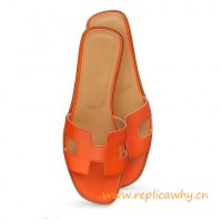 Original Oran H Sandals Calfskin Leather Orange Slippers