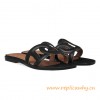 Original Omaha Ladies' Sandal in Calfskin Leather Charm Black Slippers