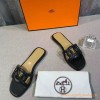 Original Omaha Ladies' Sandal in Calfskin Leather Charm Black Slippers
