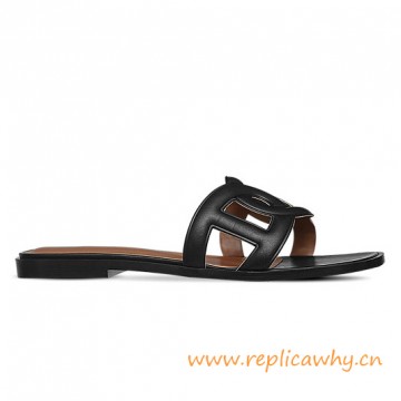 Original Omaha Ladies' Sandal in Calfskin Leather Charm Black Slippers