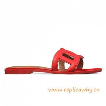 Original Omaha Ladies' Sandal in Calfskin Leather Red Slippers