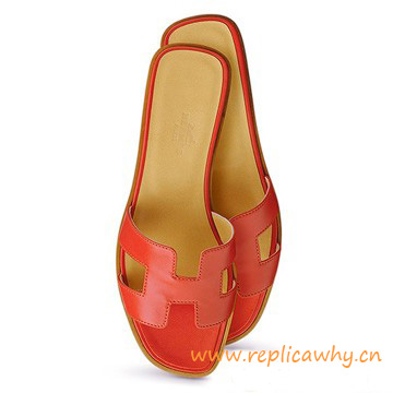 Original Oran rojo Sandalias Planas para Mujer en Ternera Box