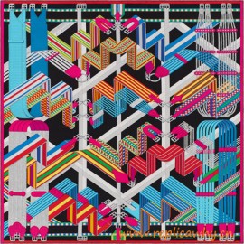 Original Design Sangles en Zigzag Silk Twill Scarf Hand-rolled
