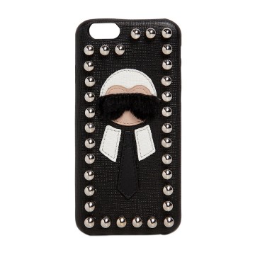 Black Karlito Studded Saffiano Leather Iphone Case for Women