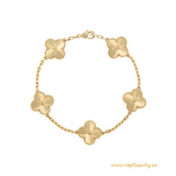 Top Quality Alhambra Bracelet with 5 Motifs Yellow Gold