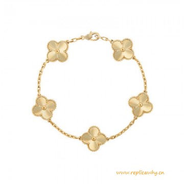 Top Quality Alhambra Bracelet with 5 Motifs Yellow Gold