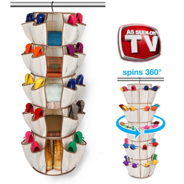 Smart Carousel Organizer 5Tier Beige 360 Degree Swivel Hook