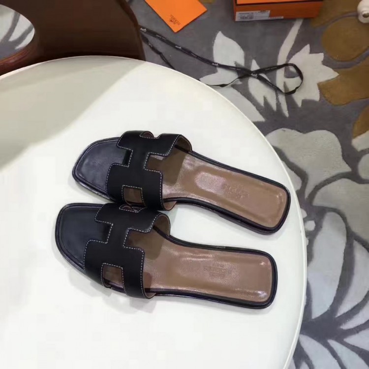 Top Quality Original Design Oran Sandals Leather Slippers Charm Black