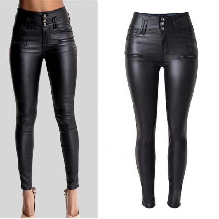 Women's High Waist Slim Leather Pants PU Hot Sell